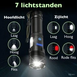 Dieux - Militaire Led Zaklamp - Oplaadbaar - IP44 Waterdicht En Schokbestendig - 7 Lichtstanden - Opbergbox - Outdoor Kamperen - Survival - Gadgets - Pasen -Kampeeruitrusting 1200x1200 1380