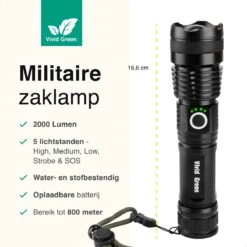 Vivid Green Militaire LED Zaklamp - Oplaadbaar - 2500 Lumen - 5000mAh - Zwart -Kampeeruitrusting 1200x1200 1389