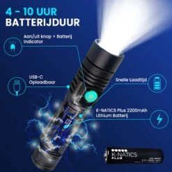 K-NATICS LITE Militaire LED Zaklamp - 1500 Lumen - 2200mAh Batterij - Zoomfunctie - 2 Jaar Garantie! -Kampeeruitrusting 1200x1200 1407