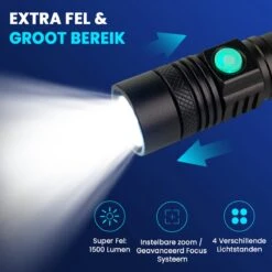 K-NATICS LITE Militaire LED Zaklamp - 1500 Lumen - 2200mAh Batterij - Zoomfunctie - 2 Jaar Garantie! -Kampeeruitrusting 1200x1200 1412