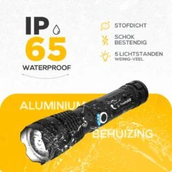 TradeRB® Militaire LED Zaklamp - USB Oplaadbare Zaklamp - Inclusief 5000 MAh Batterij - 20 Branduren - Zoomfunctie - Telescopische Lens - 3000 Lumen - Aluminium - Zwart -Kampeeruitrusting 1200x1200 1431