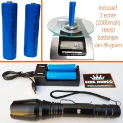 Militaire Zaklamp LED | 1000 Lumen | 2x 18650 Oplaadbare Batterij & Oplader | King Mungo KM-T14 -Kampeeruitrusting 1200x1200 1470