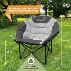 Skandika Moonchair Sirkka – Campingstoelen – Klapstoel – Vouwstoel – Kampeerstoel - Grote, Comfortabele, Campingstoel Opvouwbaar, Gepolsterd, Koelvak, Drinkhouder, Draaggreep En Draagtas, Antislipvoetjes - Max. 150 Kg – Zwart/grijs -Kampeeruitrusting 1200x1200 247