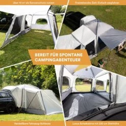 Skandika Pitea XL CROSS Tent – Koepeltenten - Autotent – Campingtent Voor SUV, Caddy, Auto, CUV - Voor Max. 4 Personen – Vrijstaand – Met/zonder Slaapcabine – Max. Stahoogte 230 Cm – 3000mm Waterkolom - 475 X 290 X 230 Cm (LxBxH) – Kamperen - Grijs -Kampeeruitrusting 1200x1200 36