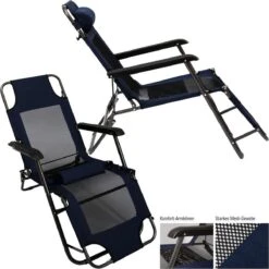 Ligstoel 155x60cm - Opvouwbaar Campingstoel Ligbed Strandstoel Tuinstoel Vouwligstoel Blauw -Kampeeruitrusting 1200x1200 365