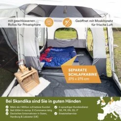 Skandika Pitea XL CROSS Tent – Koepeltenten - Autotent – Campingtent Voor SUV, Caddy, Auto, CUV - Voor Max. 4 Personen – Vrijstaand – Met/zonder Slaapcabine – Max. Stahoogte 230 Cm – 3000mm Waterkolom - 475 X 290 X 230 Cm (LxBxH) – Kamperen - Grijs -Kampeeruitrusting 1200x1200 37