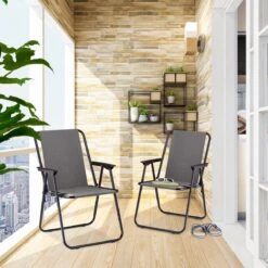 Relaxdays Campingstoel Inklapbaar Set Van 2 - Klapstoel 100 Kg - Visstoel Met Armleuningen - Grijs -Kampeeruitrusting 1200x1200 437