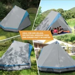Skandika Tipii II Tent – Tipi-tenten – Teepee – 8 Persoons Campingtent – Muggengaas – 250 Cm Stahoogte – Uitneembare Tentvloer – 3000 Mm Waterkolom – Indische Tent, Partytent, Festivaltent – Outdoor, Camping, Tuin – Kamperen – Grijs/turquoise -Kampeeruitrusting 1200x1200 44