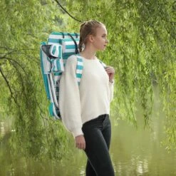 Strandstoel Met Afneembare Hoofdsteun, Draagbare Klapstoel, Campingstoel, Rugleuning Tot 180° Verstelbaar, Met Bekerhouder En Zijvak, Groene En Witte Strepen GCB62JW -Kampeeruitrusting 1200x1200 449