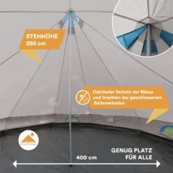 Skandika Tipii II Tent – Tipi-tenten – Teepee – 8 Persoons Campingtent – Muggengaas – 250 Cm Stahoogte – Uitneembare Tentvloer – 3000 Mm Waterkolom – Indische Tent, Partytent, Festivaltent – Outdoor, Camping, Tuin – Kamperen – Grijs/turquoise -Kampeeruitrusting 1200x1200 45