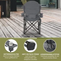 Skandika Relax Comfort Campingstoel - Campingstoel Opvouwbaar - Comfortabele Klapstoel Met Drinkhouder En Koelvak, Tot Max. 160 Kg, Opvouwbaar, Lichtgewicht | Vouwstoel Voor Kamperen, Camping, Festival, Vissen – Grijs -Kampeeruitrusting 1200x1200 489