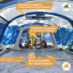 Skandika Nimbus Sleeper 12 Tent – Koepeltenten – 12 Persoons Familietent - Campingtent – Muggengaas – Sleeper Technology (3 Extra Donkere Slaapcabines) – 760 X 630 X 215 Cm (LxBxH) – 5000 Mm Waterkolom – Camping, Tuin – Kamperen – Blauw/wit 17 Skandika Nimbus Sleeper 12 Tent – Koepeltenten – 12 Persoons Familietent - Campingtent – Muggengaas – Sleeper Technology (3 Extra Donkere Slaapcabines) – 760 X 630 X 215 Cm (LxBxH) – 5000 Mm Waterkolom – Camping, Tuin – Kamperen – Blauw/wit -Kampeeruitrusting 1200x1200 56