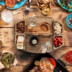 Merkloos Houten Outdoor Wijntafel Draagbare Houten Picknicktafel Mini Campingtafels Met Wijnglas Houder Voor Tuin Outdoor Camping Picknick Strand - Plataan Hout - Wijn -Kampeeruitrusting 1200x1200 569