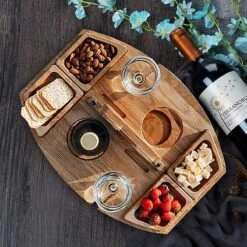 Merkloos Houten Outdoor Wijntafel Draagbare Houten Picknicktafel Mini Campingtafels Met Wijnglas Houder Voor Tuin Outdoor Camping Picknick Strand - Plataan Hout - Wijn -Kampeeruitrusting 1200x1200 570