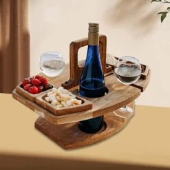 Merkloos Houten Outdoor Wijntafel Draagbare Houten Picknicktafel Mini Campingtafels Met Wijnglas Houder Voor Tuin Outdoor Camping Picknick Strand - Plataan Hout - Wijn -Kampeeruitrusting 1200x1200 571