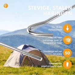 Stalen Haringen Set Van 50st. - Premium Staal - Grondanker - Tent Haring - Grondhaken - Tent Spijker - 20cm Lang - 3cm Haak - 3,5mm Premium Dikte Tentharing - Groots® -Kampeeruitrusting 1200x1200 642