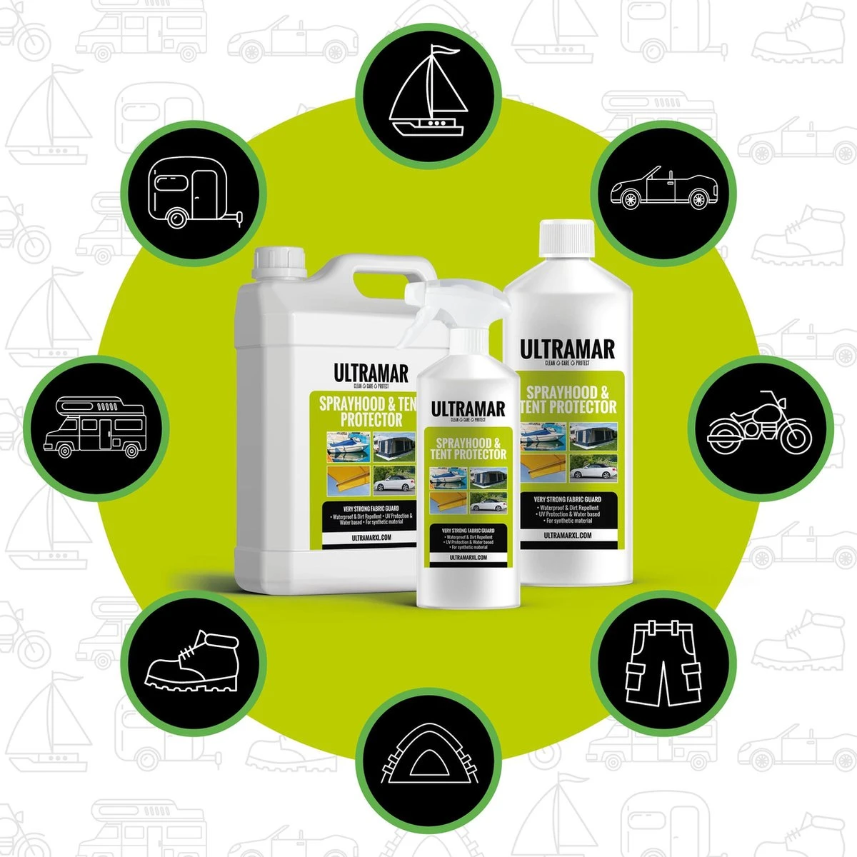 Ultramar - Sprayhood & Tent Protector 2,5L - Impregneermiddel Voor Bootkap, Tent, Cabriodak - Maakt Waterdicht En Geeft Extra Bescherming 2 Ultramar - Sprayhood & Tent Protector 2,5L - Impregneermiddel Voor Bootkap, Tent, Cabriodak - Maakt Waterdicht En Geeft Extra Bescherming - Afbeelding 2
