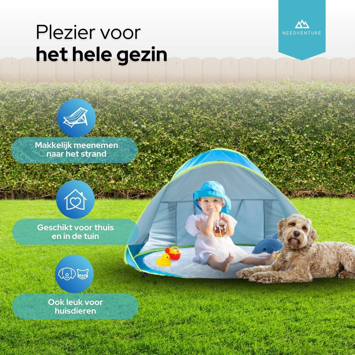 Needventure Baby Strandtent - Pop Up Tent - Windscherm Strand - Camping Strandtentje - Speeltent - Blauw 2 Needventure Baby Strandtent - Pop Up Tent - Windscherm Strand - Camping Strandtentje - Speeltent - Blauw - Afbeelding 2