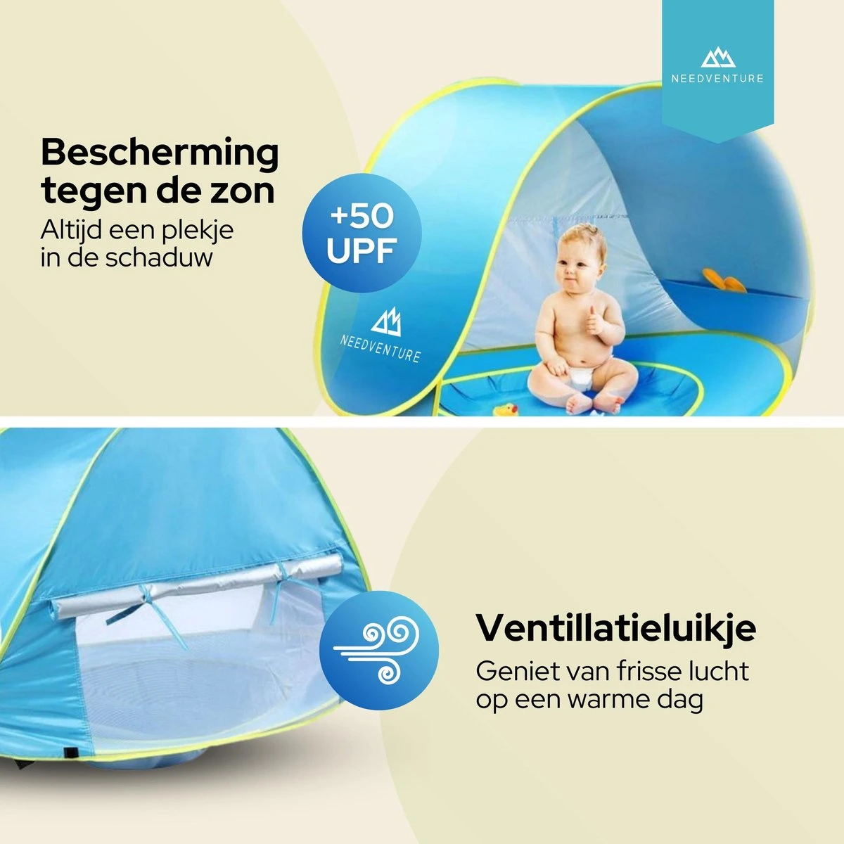 Needventure Baby Strandtent - Pop Up Tent - Windscherm Strand - Camping Strandtentje - Speeltent - Blauw 4 Needventure Baby Strandtent - Pop Up Tent - Windscherm Strand - Camping Strandtentje - Speeltent - Blauw - Afbeelding 4