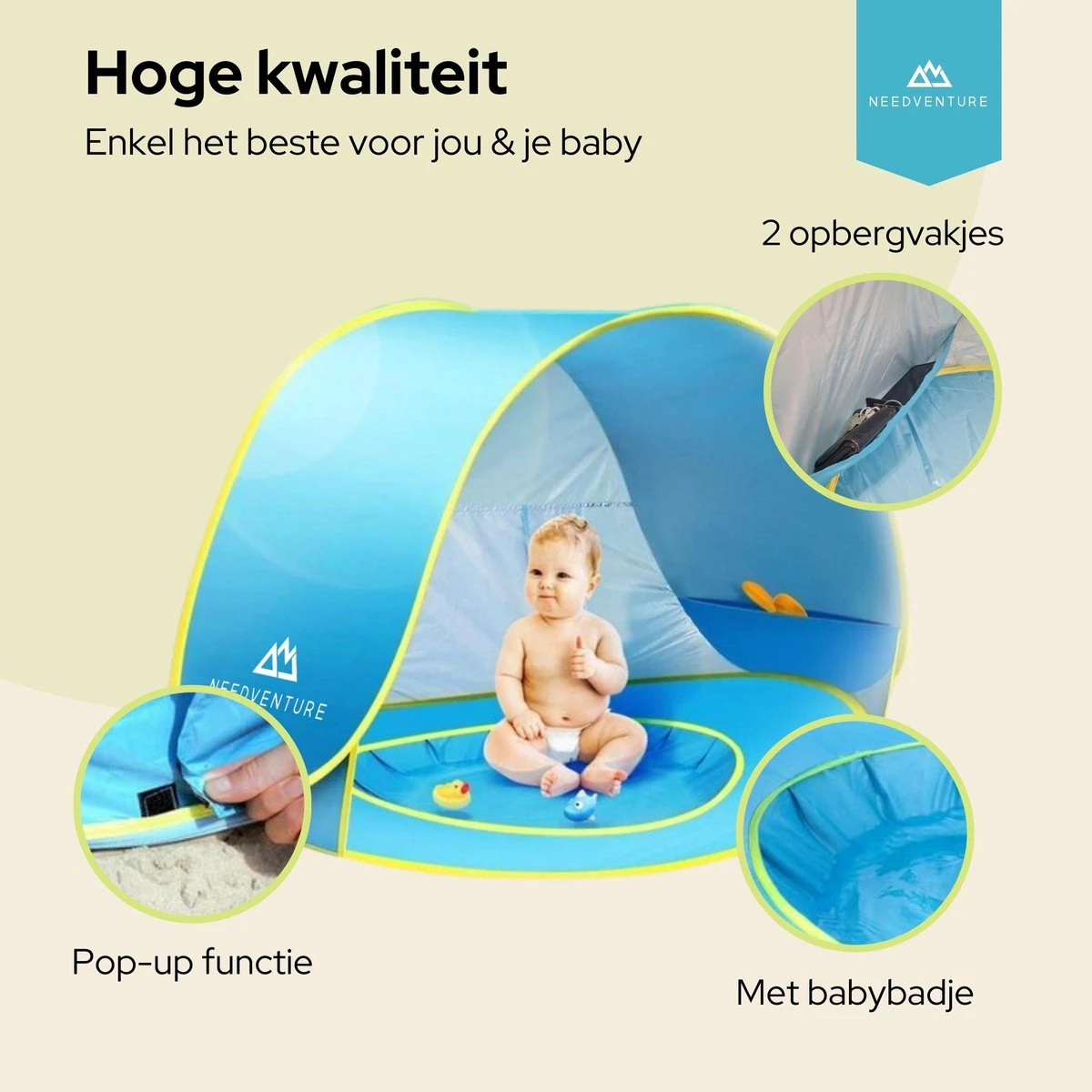 Needventure Baby Strandtent - Pop Up Tent - Windscherm Strand - Camping Strandtentje - Speeltent - Blauw 5 Needventure Baby Strandtent - Pop Up Tent - Windscherm Strand - Camping Strandtentje - Speeltent - Blauw - Afbeelding 5