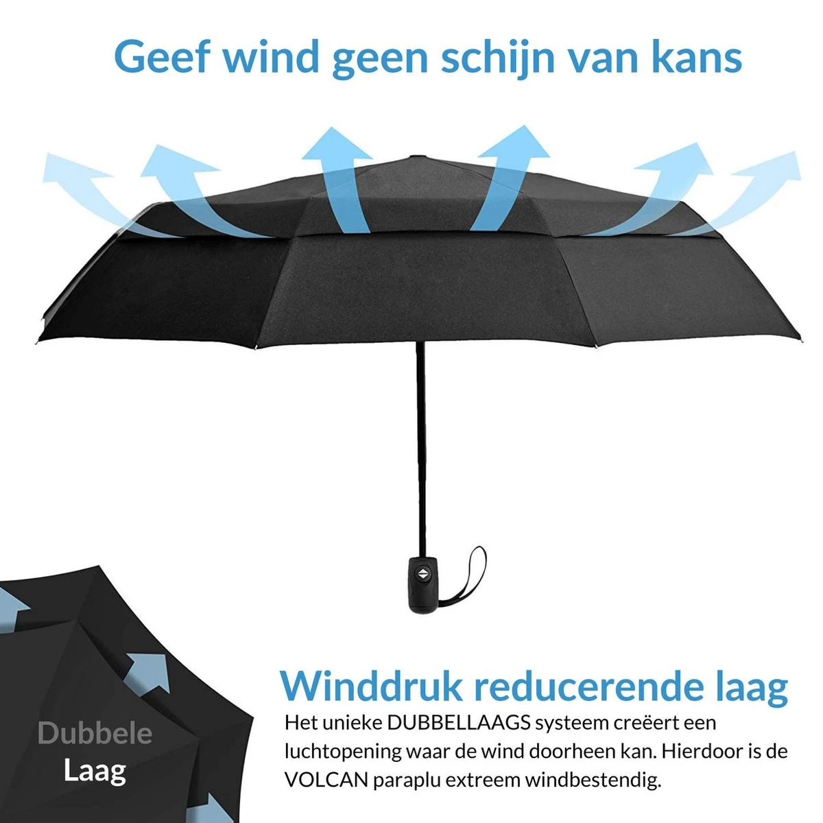 Volcan Stormparaplu Opvouwbaar - Stormparaplu's - Inklapbaar - Ø 105 Cm - Windproof Tot 100km P/u - Grote Paraplu - Automatisch - Zwart 2 Volcan Stormparaplu Opvouwbaar - Stormparaplu's - Inklapbaar - Ø 105 Cm - Windproof Tot 100km P/u - Grote Paraplu - Automatisch - Zwart - Afbeelding 2