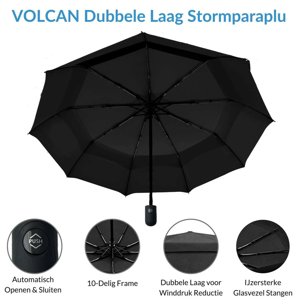 Volcan Stormparaplu Opvouwbaar - Stormparaplu's - Inklapbaar - Ø 105 Cm - Windproof Tot 100km P/u - Grote Paraplu - Automatisch - Zwart 9 Volcan Stormparaplu Opvouwbaar - Stormparaplu's - Inklapbaar - Ø 105 Cm - Windproof Tot 100km P/u - Grote Paraplu - Automatisch - Zwart - Afbeelding 9