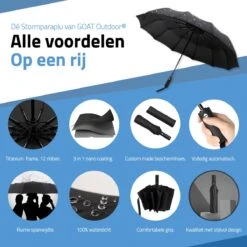 GOAT Outdoor® Stormparaplu - Paraplu - Opvouwbaar - Windproof Tot 100kmp/u - ⌀ 105 Cm - Paraplu - Zwart -Kampeeruitrusting 1200x1200 833