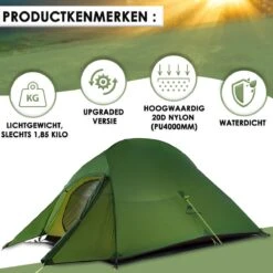Cloud Up 3 Upgraded - Naturehike® - Tent 3 Persoons - Lichtgewicht Tent - Incl. Grondzeil - 20D 4000MM - Outdoor Kampeertent - Waterdicht - Hiking & Wandelen -Kampeeruitrusting 1200x1200 86