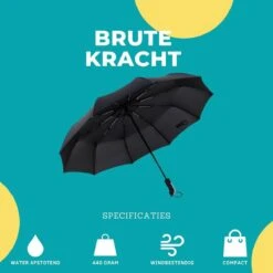 Paraplu - Stormparaplu - Opvouwbaar - Storm- En Regenbestendig - Automatisch Uitklapbaar - Zwart -Kampeeruitrusting 1200x1200 864