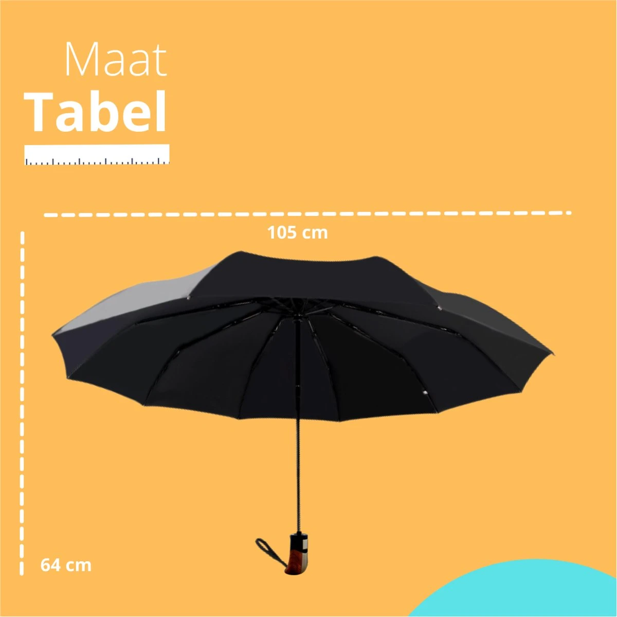 Bushifi Stormparaplu Paraplu - Opvouwbaar - Zwart - 10 Panelen - Polsband 3 Bushifi Stormparaplu Paraplu - Opvouwbaar - Zwart - 10 Panelen - Polsband - Afbeelding 3