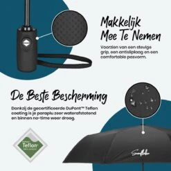 Sunflake Stormparaplu Opvouwbaar - Stormbestendig Tot 140km/u - Automatisch Uitklapbaar - Incl. Beschermhoes En Reisetui - Zwart -Kampeeruitrusting 1200x1200 909