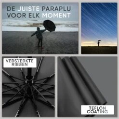 Stormparaplu Opvouwbaar - Paraplu - Automatische Stormparaplu - Tot 110km P/u Windproof - 12 Ribben -Kampeeruitrusting 1200x1200 929