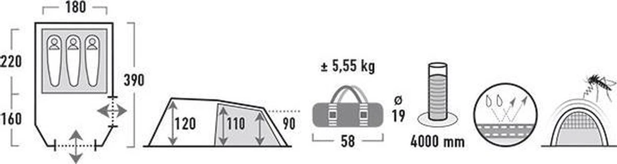 High Peak Atmos 3 Tunneltent - Donkergrijs - 3 Persoons 9 High Peak Atmos 3 Tunneltent - Donkergrijs - 3 Persoons - Afbeelding 9