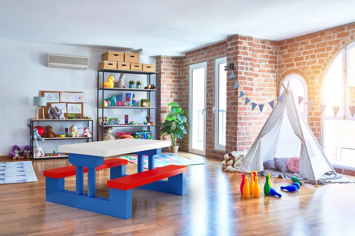 Merkloos Kinder Picknicktafel Met Parasol - Blauw 5 Merkloos Kinder Picknicktafel Met Parasol - Blauw - Afbeelding 5