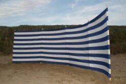 Sunline TOPPER!! Strand Windscherm Kobalt Blauw - Wit - 5 Meter Sterk Dralon Met 2 Delige Stokken 180 Cm -Doekhoogte 140 Cm