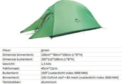 Cloud Up 1 Upgraded - Naturehike® - 1 Persoons Tent - Lichtgewicht Tent - Incl. Grondzeil - 210T 3000mm - Outdoor - Waterdicht - Hiking & Wandelen -Kampeeruitrusting 1200x830