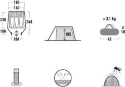 High Peak Lichtgewicht Tunneltent Kite 3 LW, Trekking Tent 3 Personen, 3,1 Kg, Aluminium Stokken, 3000 Mm Waterdicht, Extra Lang 230 Cm -Kampeeruitrusting 1200x833 1