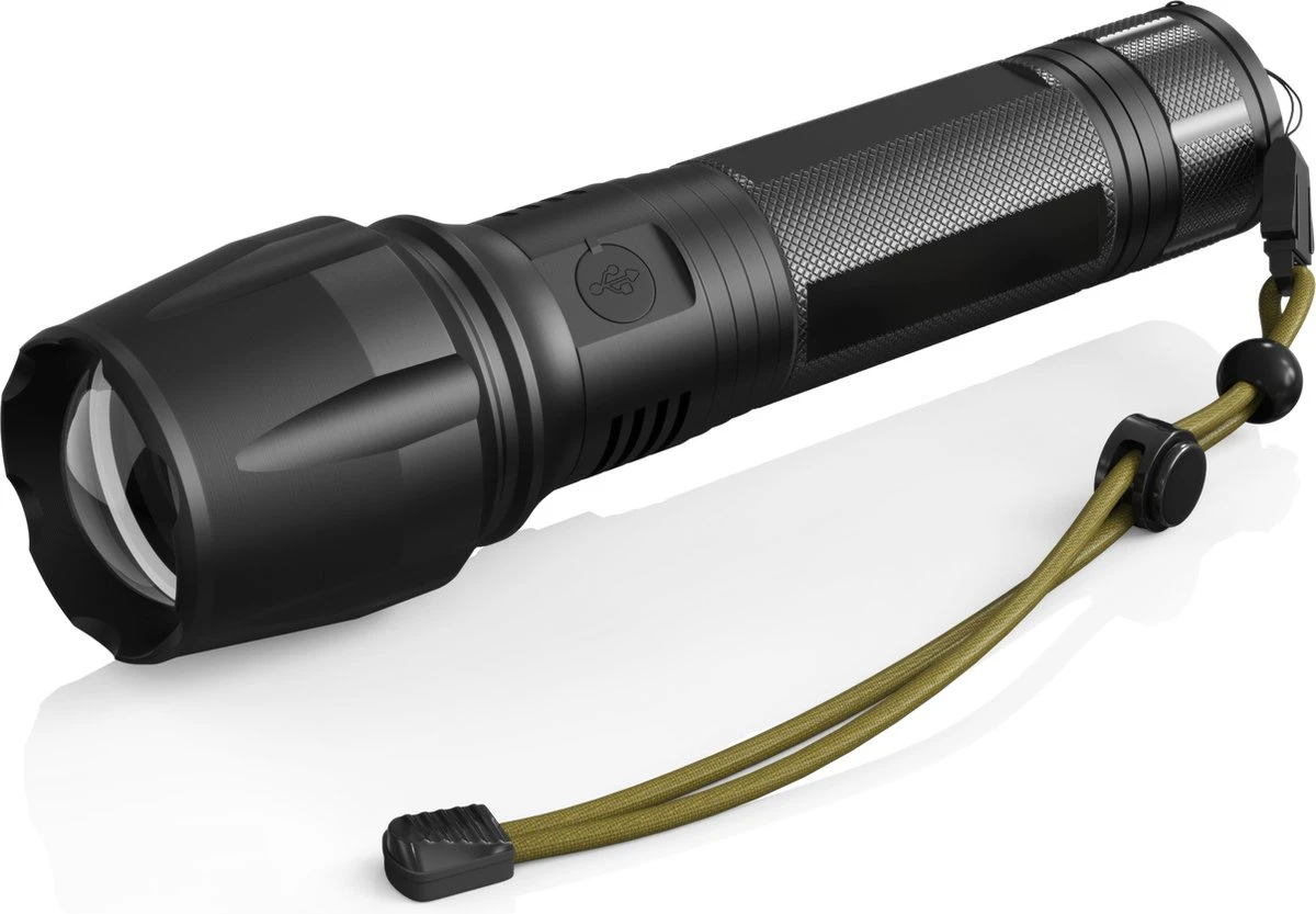 Militaire Zaklamp LED Oplaadbaar USB - 3000 Lumen - Holster - 3000 MAh Batterij - Aanpasbare Zoom - 5 Lichtmodi - IP65 Spatwaterdicht - Zwart 13 Militaire Zaklamp LED Oplaadbaar USB - 3000 Lumen - Holster - 3000 MAh Batterij - Aanpasbare Zoom - 5 Lichtmodi - IP65 Spatwaterdicht - Zwart - Afbeelding 13