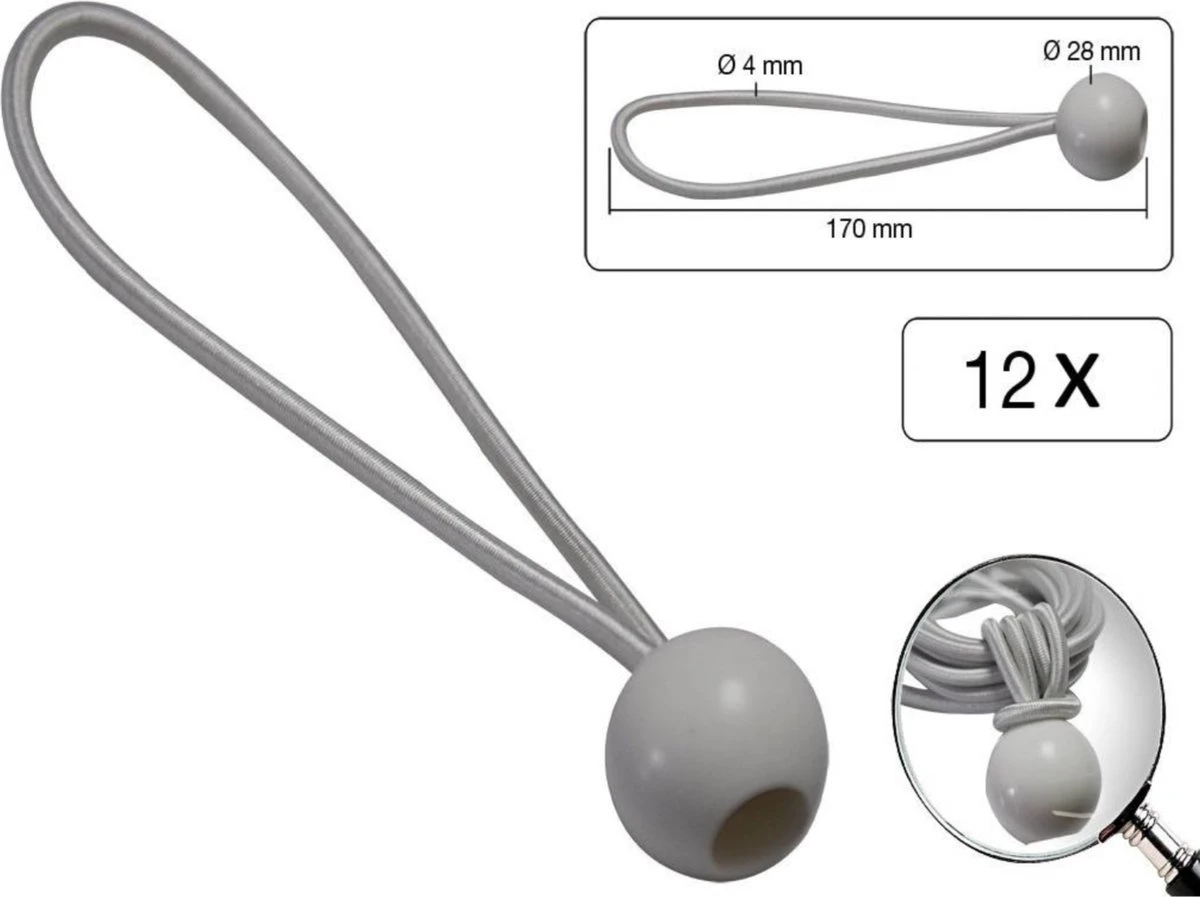 Elastiek Met Bal Wit - 12 Delig - Spanelastiek - 17cm - Benson 7 Elastiek Met Bal Wit - 12 Delig - Spanelastiek - 17cm - Benson - Afbeelding 7