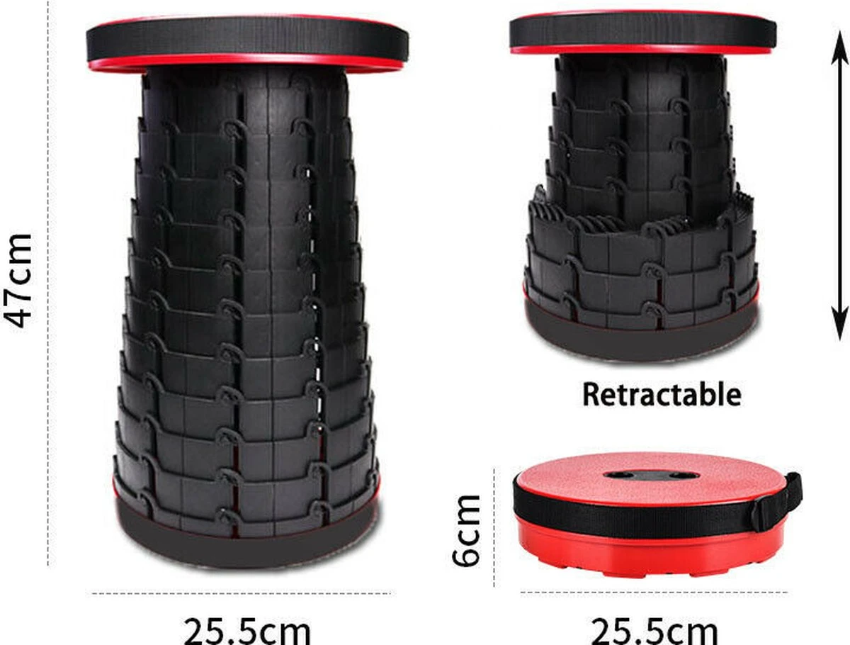 Kampeerkruk - Uitschuifbare Kruk - Rood/Zwart- Tot 120 Kg - Travel Stool - Opvouwbare Campingkruk - Inklapbaar Krukje - Telescopische Kruk - Camping - Outdoor 10 Kampeerkruk - Uitschuifbare Kruk - Rood/Zwart- Tot 120 Kg - Travel Stool - Opvouwbare Campingkruk - Inklapbaar Krukje - Telescopische Kruk - Camping - Outdoor - Afbeelding 10