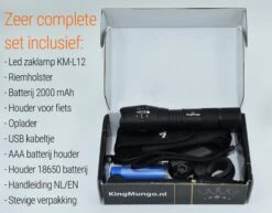 LED Zaklamp - 2000 MAh Oplaadbare Militaire Zaklamp - Zeer Fel - Zwart King Mungo -Kampeeruitrusting 1200x937 4