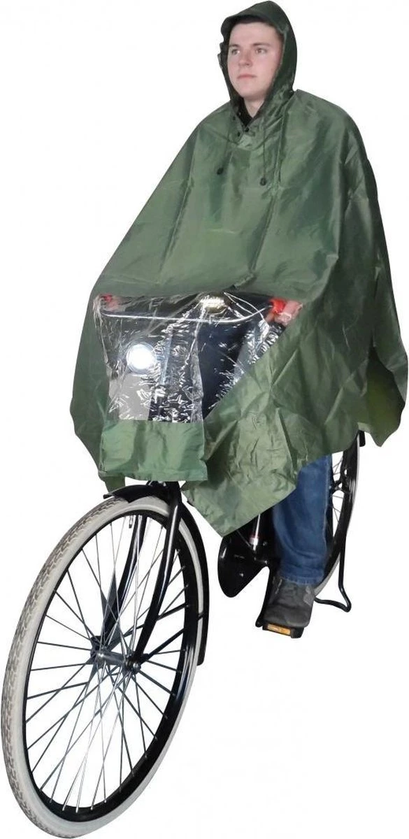 Poncho Regenponcho - Fietsponcho Fiets - Koplampproof Transparant - One Size Unisex Olijfgroen - Hooodie 1 Poncho Regenponcho - Fietsponcho Fiets - Koplampproof Transparant - One Size Unisex Olijfgroen - Hooodie