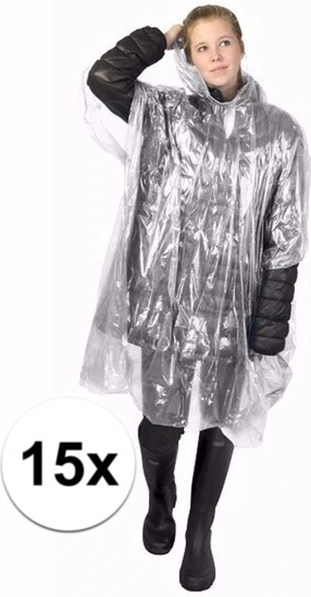 Merkloos 15x Wegwerp Regenponcho Wit - Wegwerp Poncho Voor Volwassenen 1 Merkloos 15x Wegwerp Regenponcho Wit - Wegwerp Poncho Voor Volwassenen