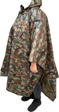 Regenponcho / Fietsponcho Herbruikbaar Voor Volwassenen ( Dames En Heren ) - 200x110cm - 100% Ripstop Polyester - Camouflage -Kampeeruitrusting 637x1200 3