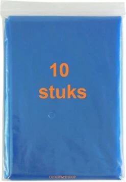 Merkloos 10 Stuks Wegwerp Poncho Transparant Blauw | Regen | Festival | Wandelen | Evenement