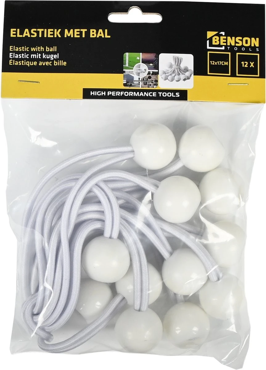 Elastiek Met Bal Wit - 12 Delig - Spanelastiek - 17cm - Benson 5 Elastiek Met Bal Wit - 12 Delig - Spanelastiek - 17cm - Benson - Afbeelding 5