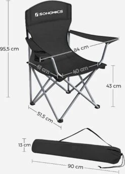 MIRA Home - Campingstoel Set Van 2 Inklapbaar - Klapstoel Met Robuust Frame - Met Flessenhouder - 76 X 51.5 X 95.5 Cm - Zwart -Kampeeruitrusting 866x1200