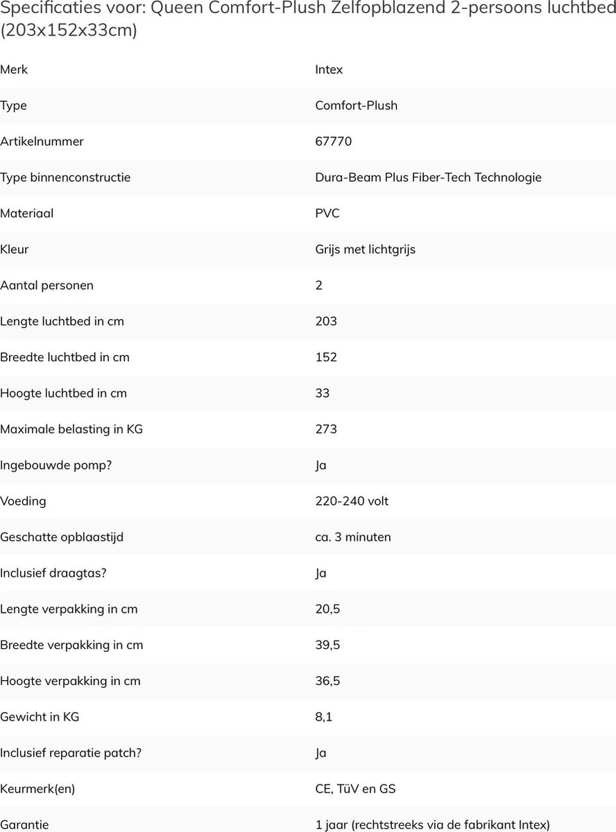 Intex Comfort-plush Full Luchtbed - 2-persoons - 203x152x33 Cm 8 Intex Comfort-plush Full Luchtbed - 2-persoons - 203x152x33 Cm - Afbeelding 8