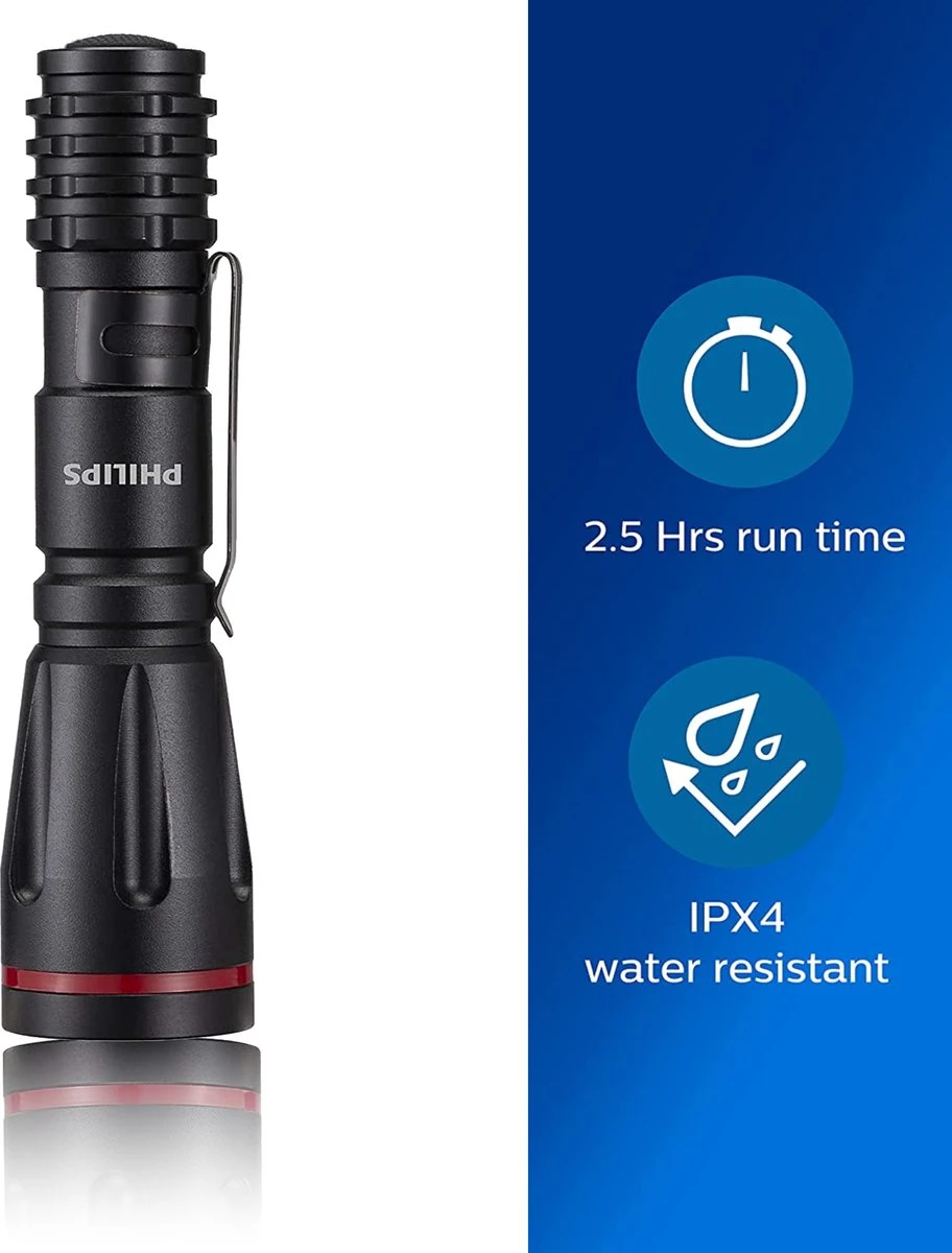 Philips Zaklamp - SFL1001P/10 - LED-zaklamp - Incl. 2 AA-Batterijen - 160 Lumen - Zwart - IPX4 Waterdicht - Draagbare Lamp 5 Philips Zaklamp - SFL1001P/10 - LED-zaklamp - Incl. 2 AA-Batterijen - 160 Lumen - Zwart - IPX4 Waterdicht - Draagbare Lamp - Afbeelding 5